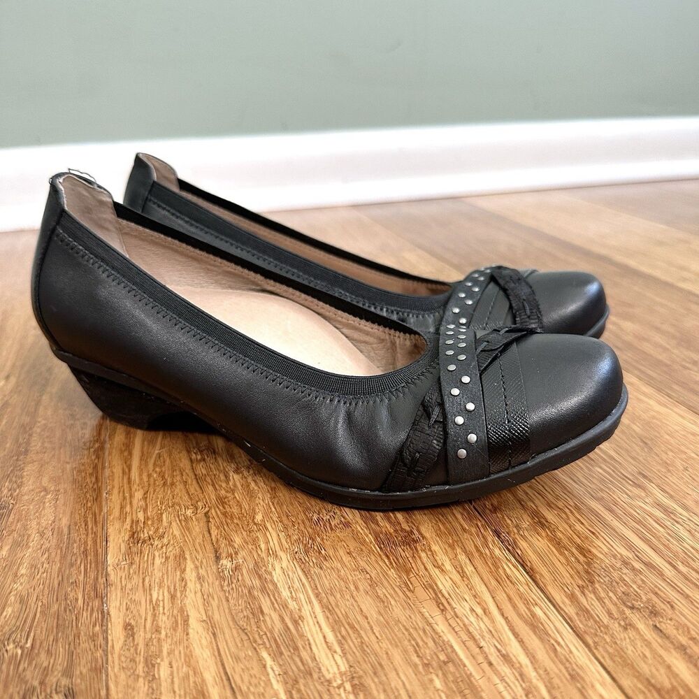 ABEO Nellie Leather Wedge Pumps Slip On Womens 7.5N Black Comfort 1.5"